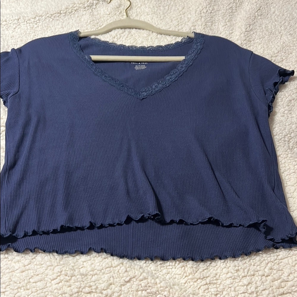 American Eagle Outfitters Blue Asymmetrical Crop T-Shirt